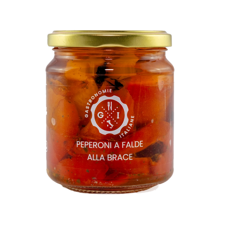 Jar of Preserved Grilled Peppers with gold lid