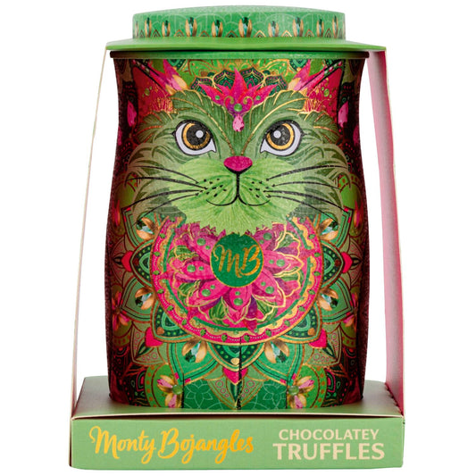 Jade Mirage cat tin of pistachio marooned cocoa truffles 135g