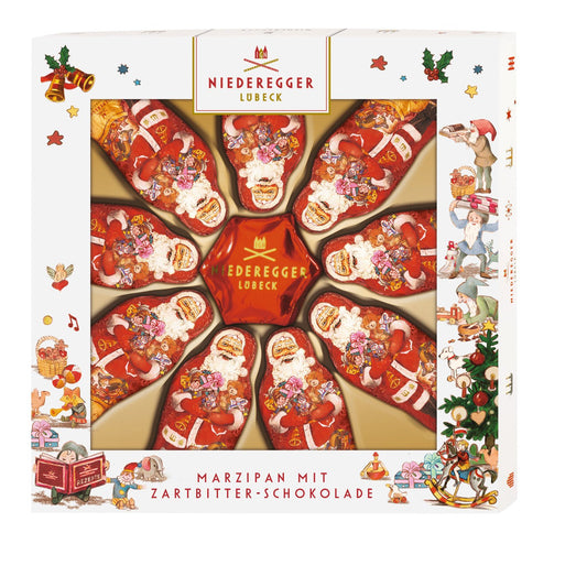 Santa and star selection of dark choc marzipan in gift box 125g