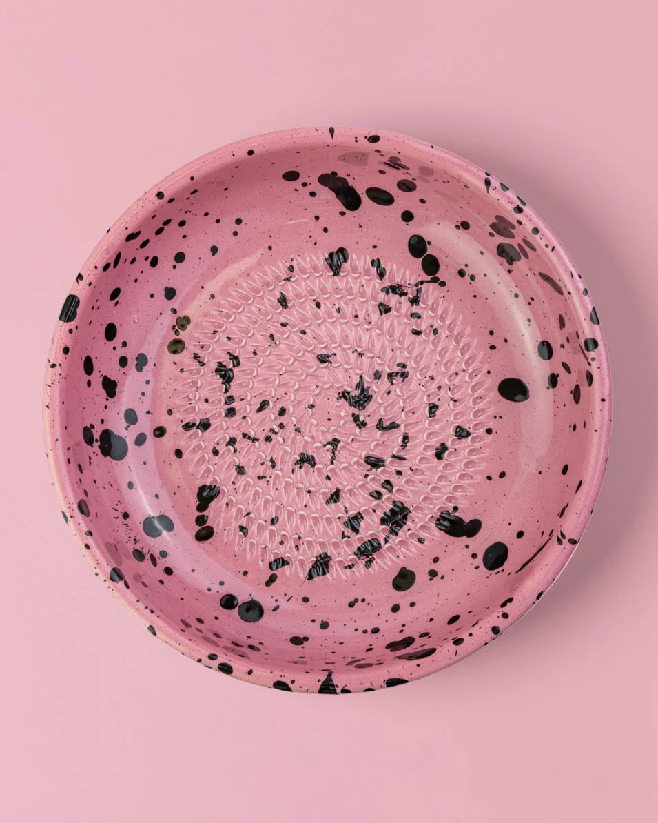 Artisan Ceramic Garlic Grater Plate - patterned Pink