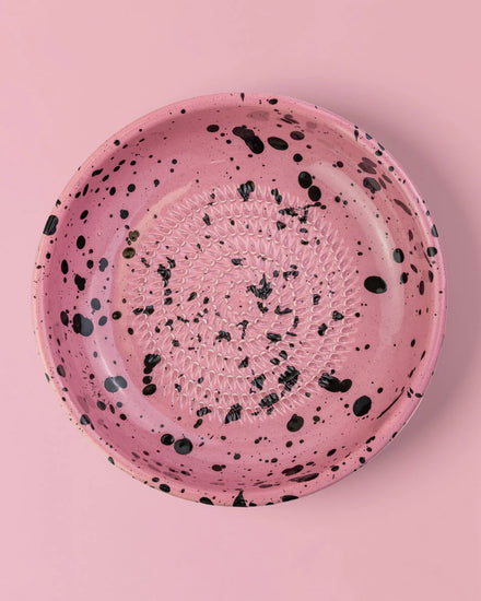 Artisan Ceramic Garlic Grater Plate - patterned Pink