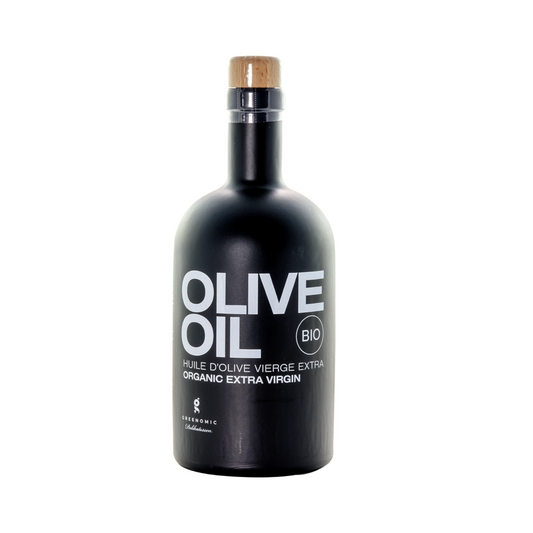 Greenomic Extra Virgin Olive Oil in black display bottle