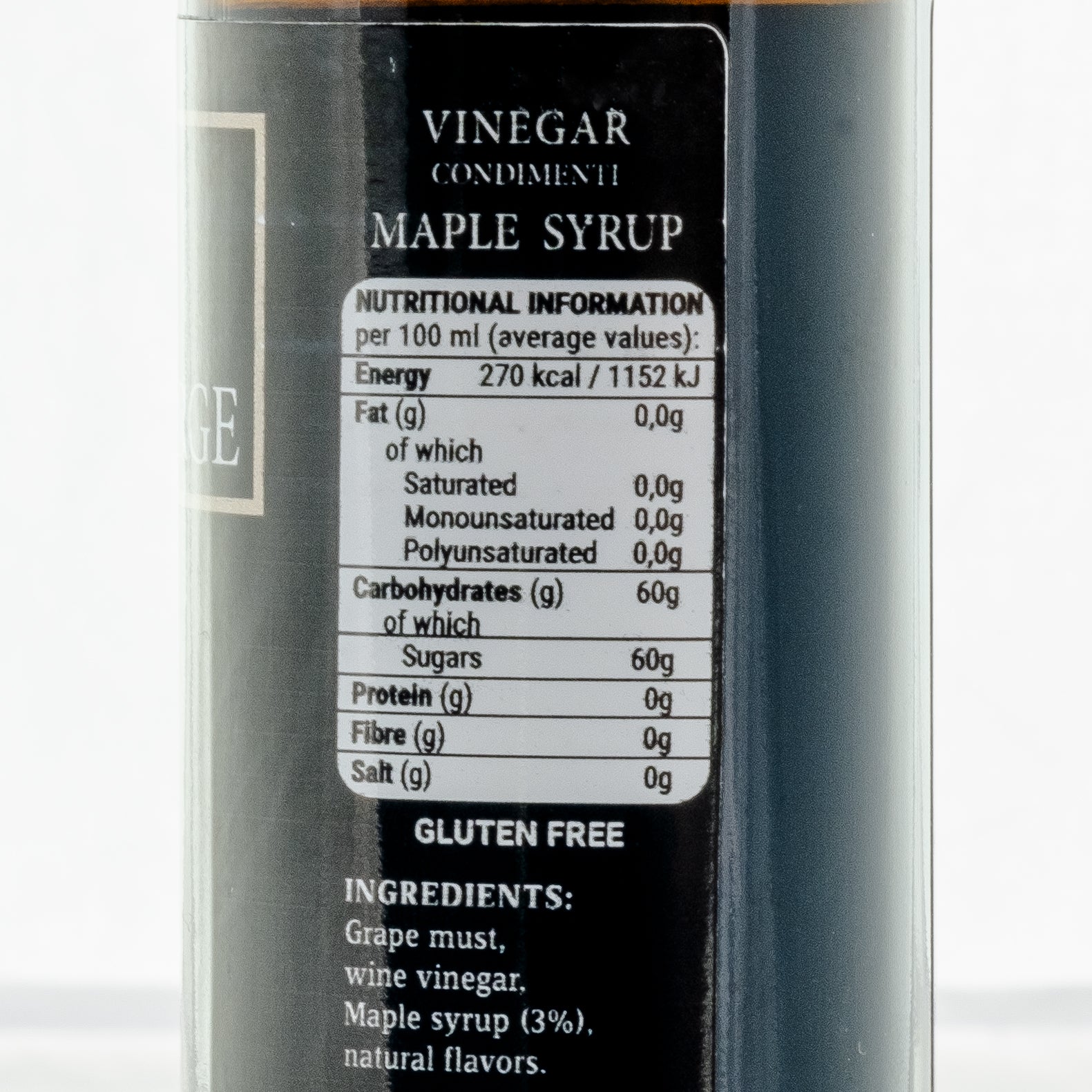 Ingredient list for JORGE Maple Syrup Balsamic Vinegar