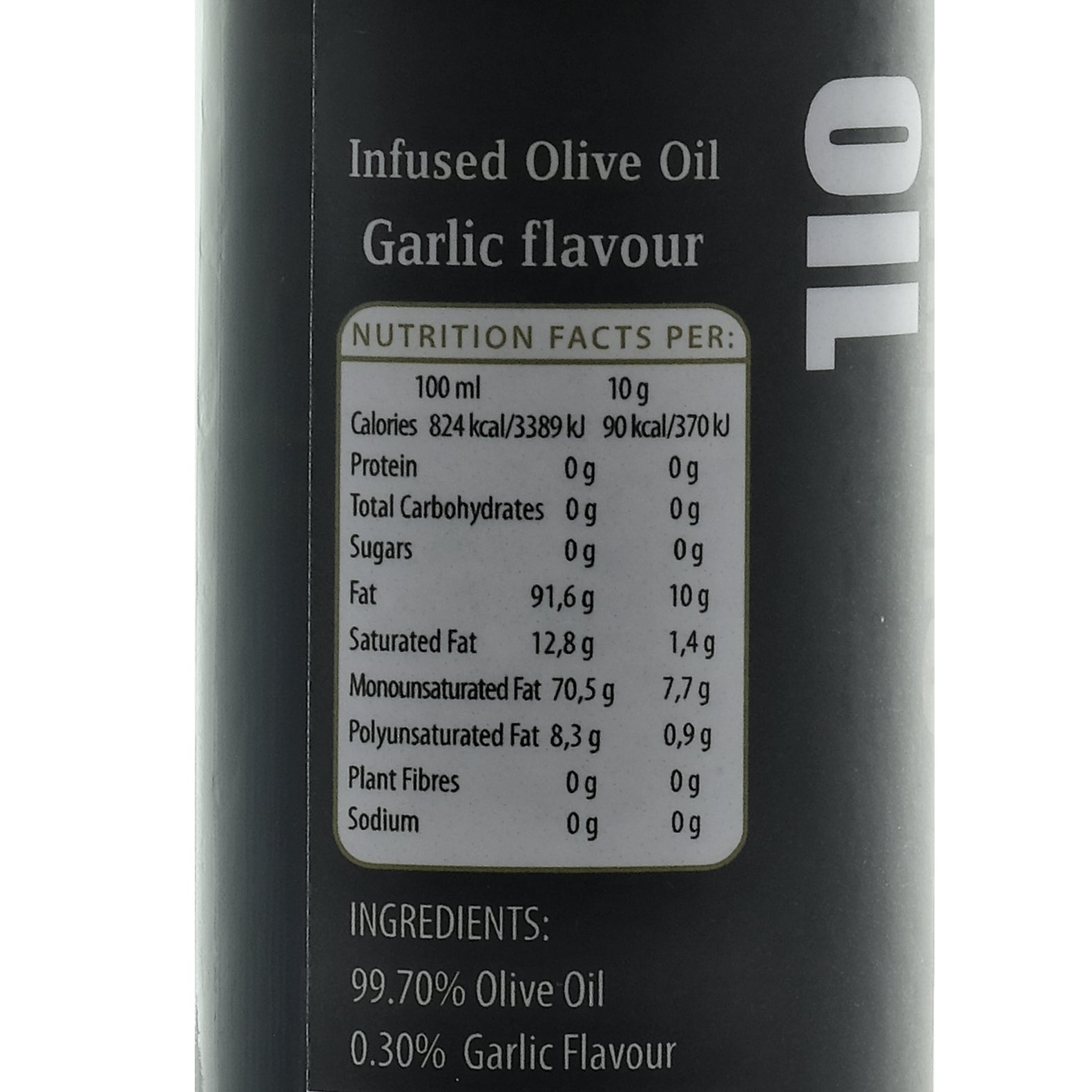 image shows the back of the garlic bottle showing ingredients 