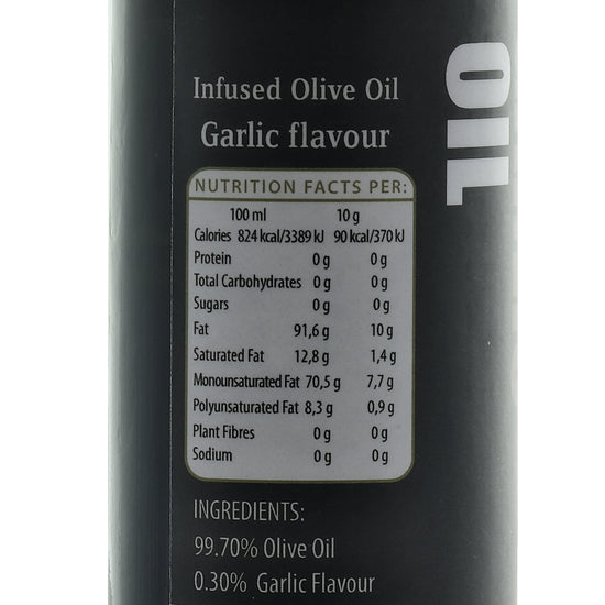 image shows the back of the garlic bottle showing ingredients 