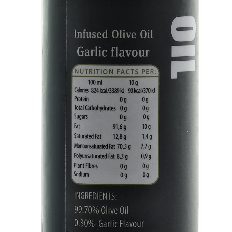 image shows the back of the garlic bottle showing ingredients 