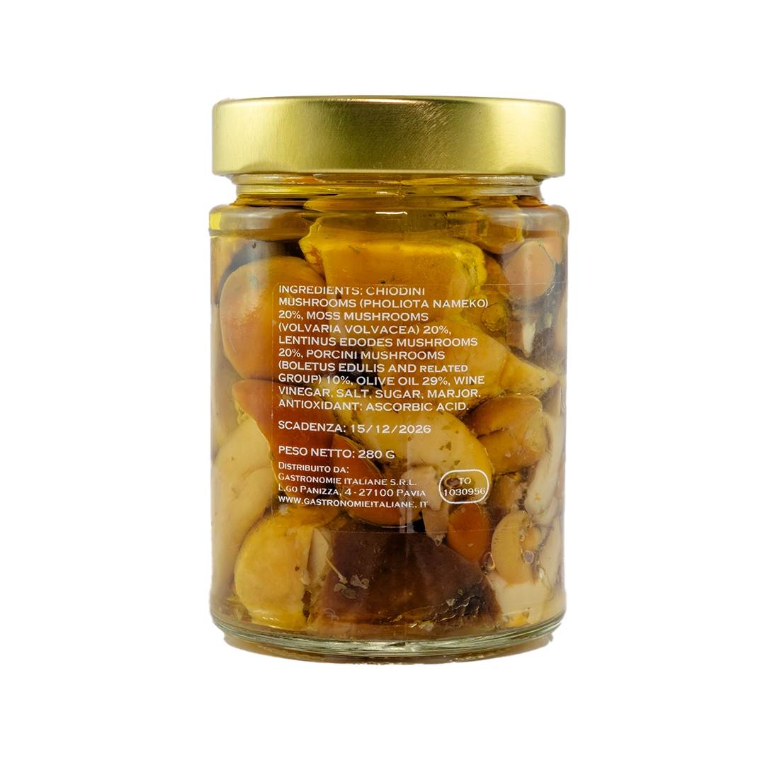 Ingredients label of Misto Funghi with Porcini Jar
