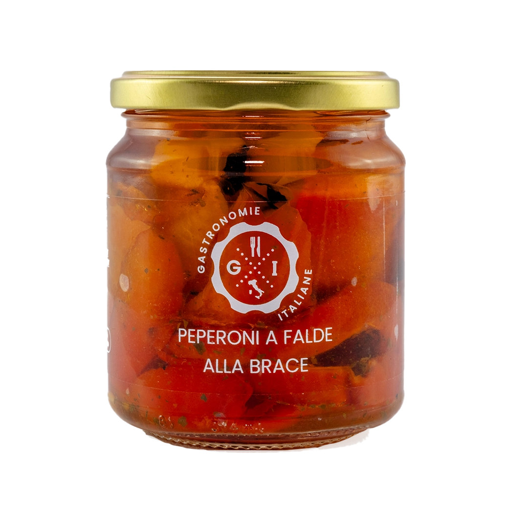 Jar of Preserved Grilled Peppers with gold lid