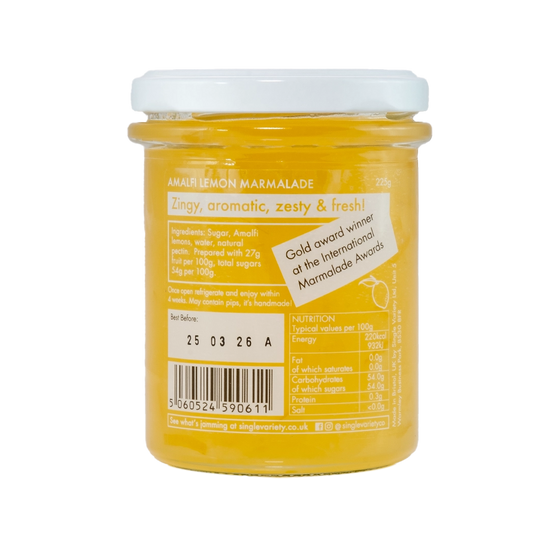Single Variety Co Amalfi Lemon Marmalade ingredients label