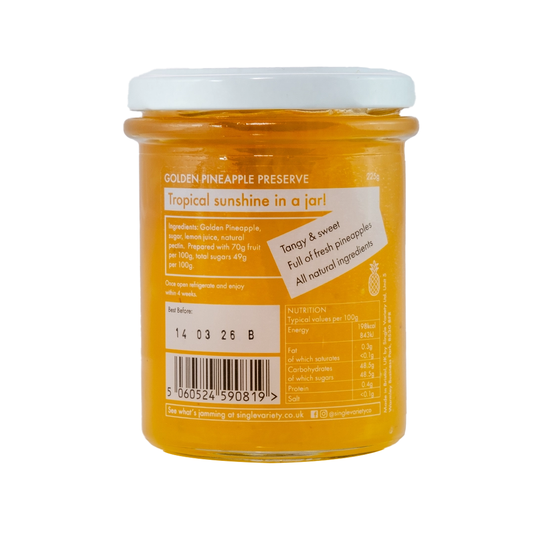 Ingredients label for golden pineappe preserve